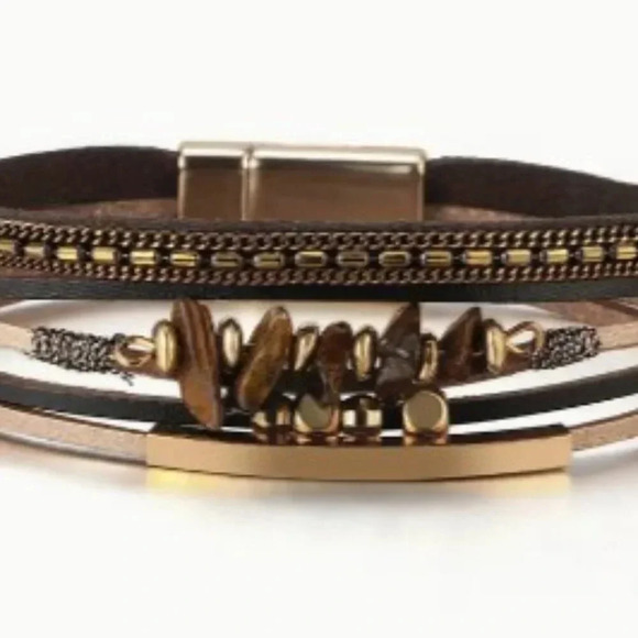 Entwined Bohemian Multilayer PU Leather Magnetic Clasp Bracelet - Adjustable - Picture 2 of 8